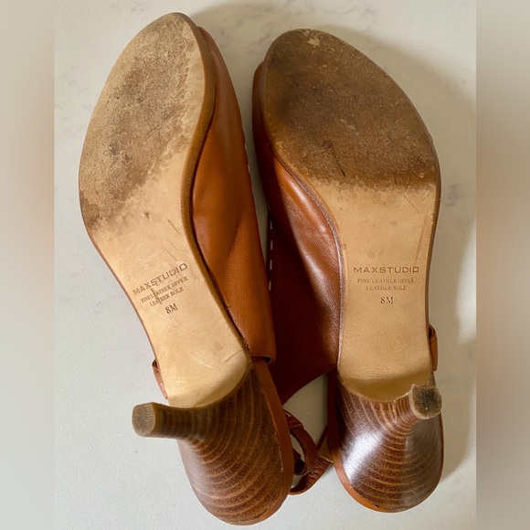 Max Studio Kylie 2 Cognac Leather Braided Slingback Open Peep Toe Heels Shoes 8 - Picture 9 of 9